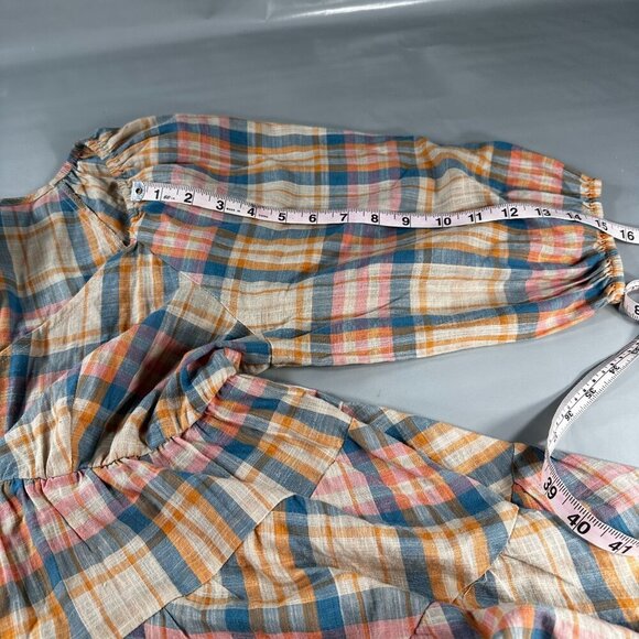 Drew Anthropologie Babydoll Dress Women Prairie Windowpane Plaid Cottagecore - Picture 12 of 16